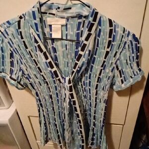 Dana Buchman Blue and Black Geometric Blouse